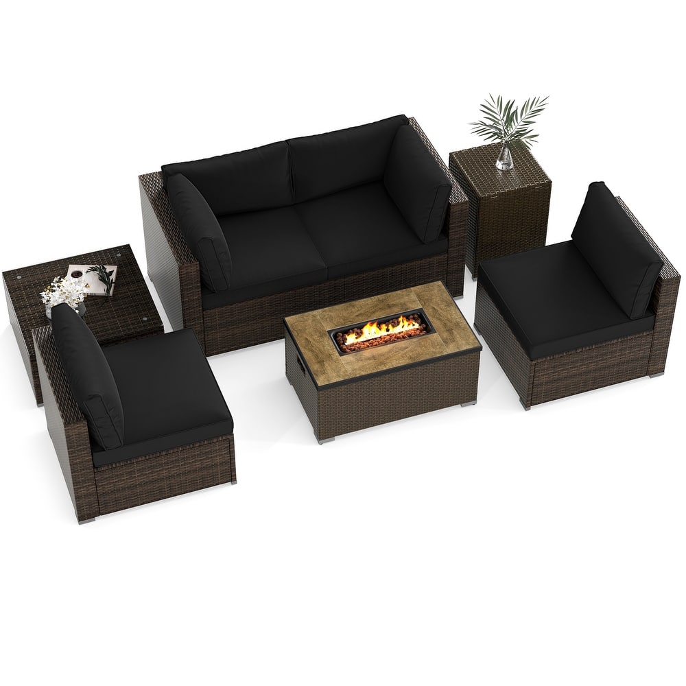 Gymax Set Of 7 Furniture Set w/32'' Fire Pit Table & Propane Tank