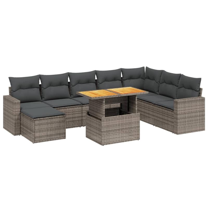 vidaXL Patio Sofa Set with Cushions Outdoor Furniture 9 Piece Poly Rattan - 21.7 x 39.4 x 28.7