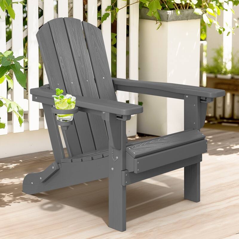3-Position Reclining Folding Outdoor Chair – PE Wood Grain, Weather-Resistant