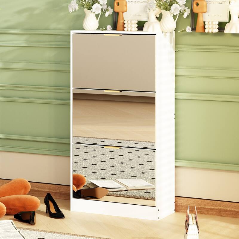 Timechee Mirrored Flip Drawer Shoe Cabinet Storage Cabinet Organizer