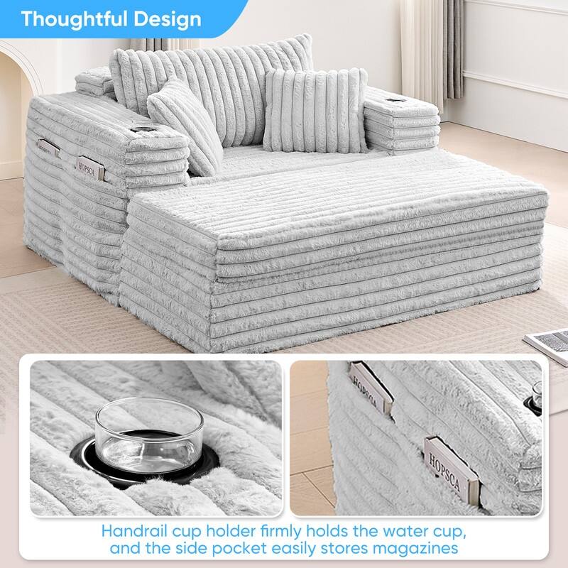 Mixoy Modern Corduroy Fabric Sofa Bed Chair,Single Sofa Chair With Cup Holders,Wide Armrests,Sleeper For Apartment