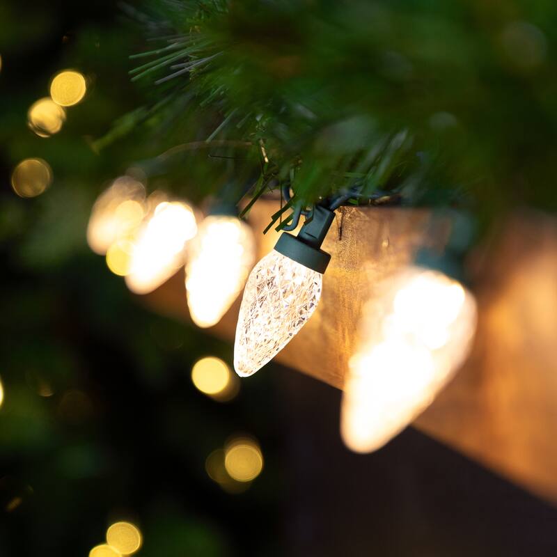 LED Faceted C9 Christmas Lights - Warm White - 20.25' Green Wire - 50ct - 20.25ft