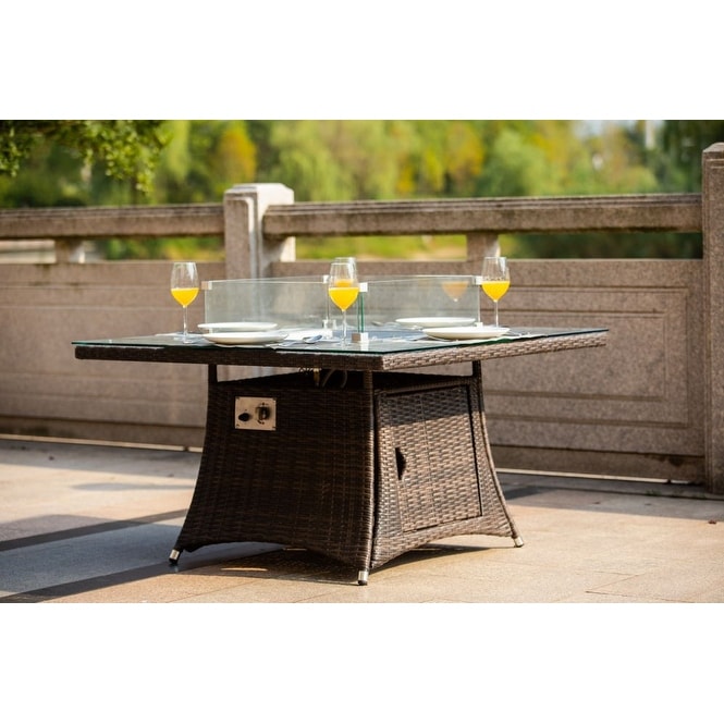 Moda Furnishings Wicker Square Fire Pit Table with Cover and Bowl(Table Only) - N/A