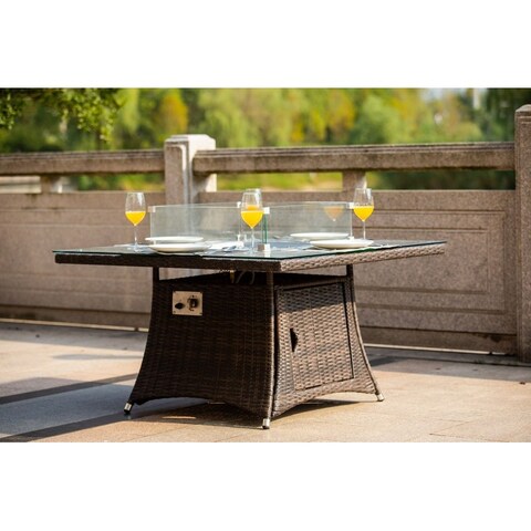 Wicker Square Fire Pit Table with Cover and Bowl by Moda Furnishings(Table Only) - N/A