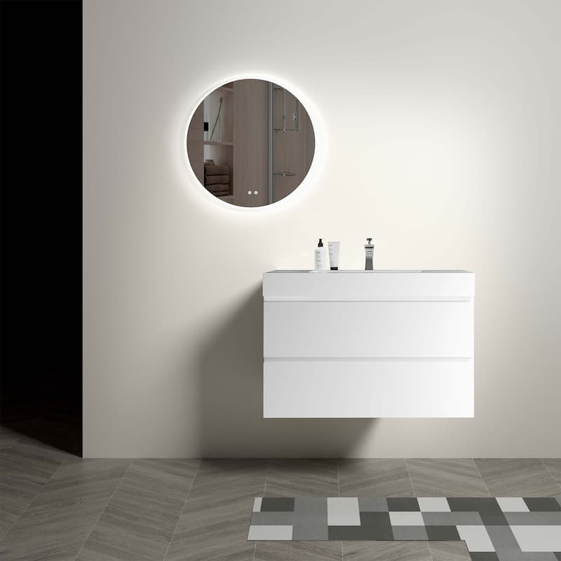 36" White Bathroom Vanity with Sink,Pre-assembled