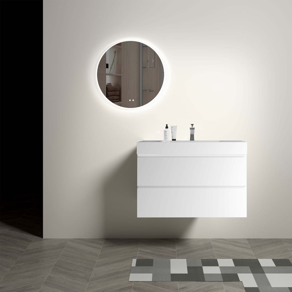 36" White Bathroom Vanity with Sink,Pre-assembled