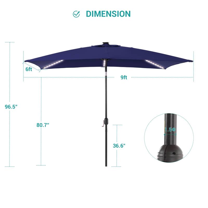BONOSUKI 6x9FT LED Patio Market Umbrellas Table Umbrella w/Tilt Button