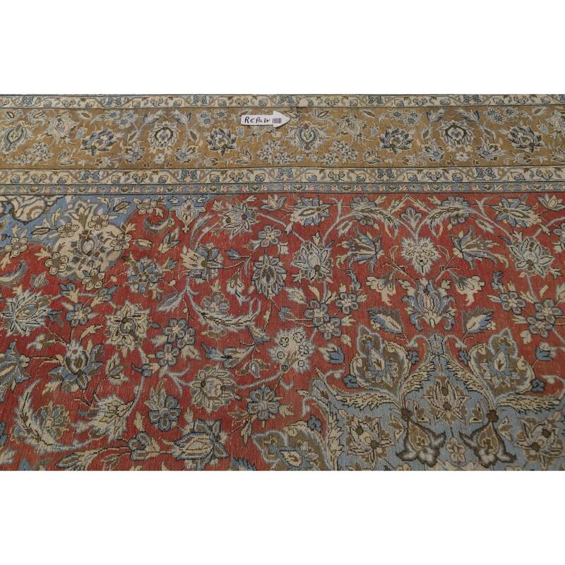 Hand Knotted Oriental 100% Wool Carpet Traditional Floral Red Kashan Area Rug - 12' 5'' X 9' 5''