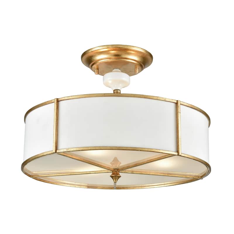 Elk Home Ceramique Antique Gold With White Shade 3 Light Semi Flush