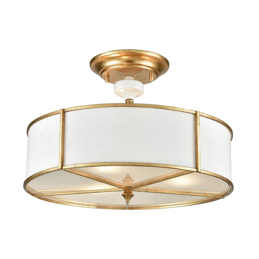 Elk Home Ceramique Antique Gold With White Shade 3 Light Semi Flush
