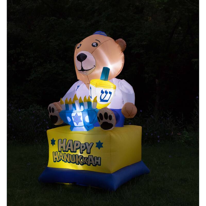 Giant Hanukkah Inflatable Bear - Yard Decor with Built-in Bulbs, Tie-Down Points, and Powerful Built in Fan