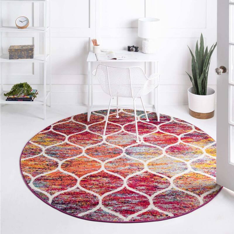Contemporary Rosilan Collection Area Rug - 7' Round - Multi