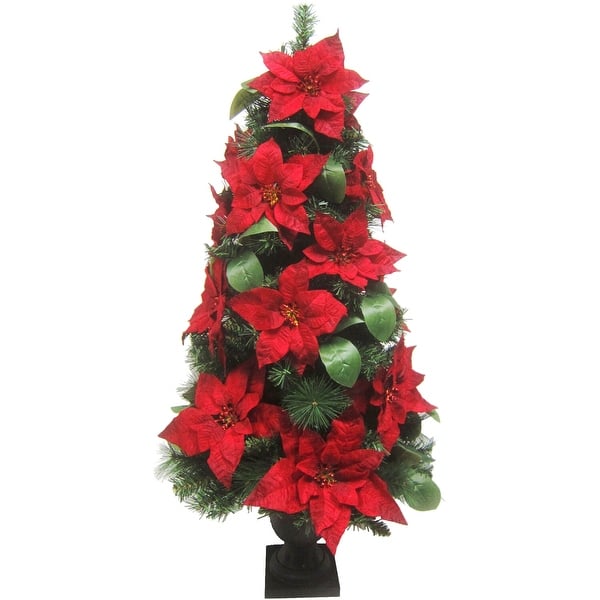 slide 2 of 4, Fraser Hill Farm 4-Ft. Christmas Porch Tree with Poinsettia Blooms - Multi - 4 Foot