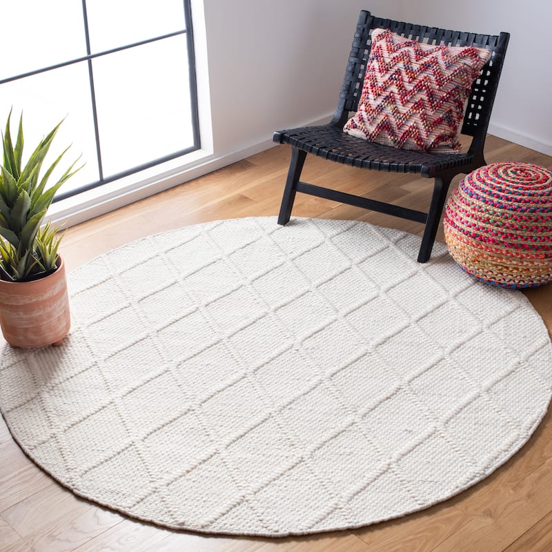 SAFAVIEH Handmade Natura Qiong Wool/ Viscose Trellis Rug - 6' Round - Ivory - Round