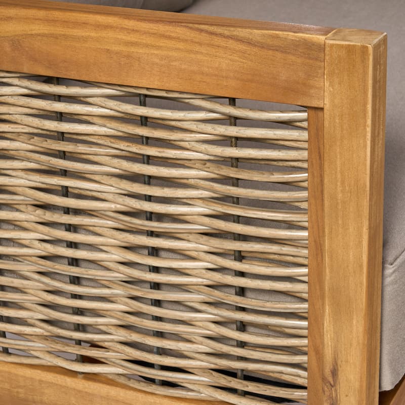 Burchett Outdoor Acacia Wood and Wicker Club Chairs (Set of 2) with Optional Sunbrella Cushions by Christopher Knight Home