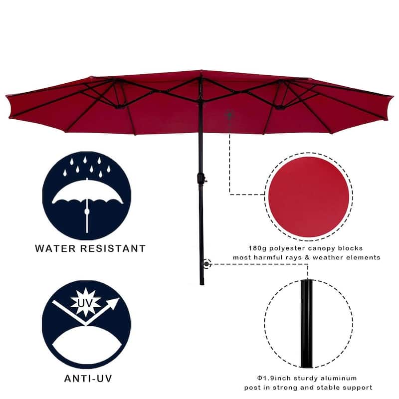 15' Twin Patio Umbrella Double-Sided Outdoor Market Umbrella without Base - 15' x 9.0' x 8' (L x W x H)