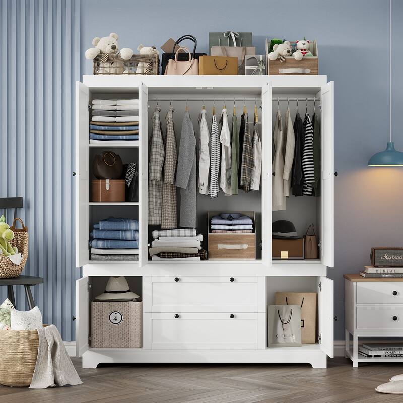 Meyreso White Modular Wardrobe Closet with Drawers, Convertible Stacking Armoire - N/A