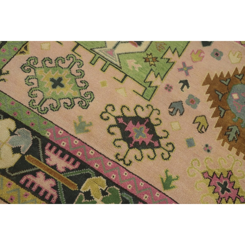 Hand-knotted Traditional Wool Peach Geometric Oriental Area Rug - 12' 0'' X 9' 0''