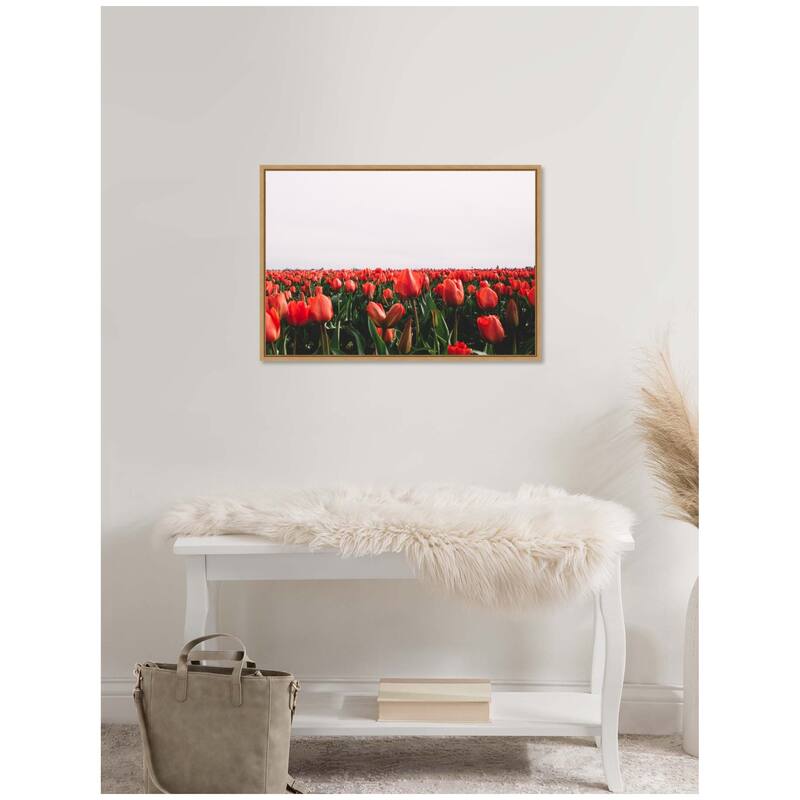 Kate and Laurel Sylvie Vibrant Red Tulip Flower Field Framed Canvas by Patricia Hasz of Patricia Rae Photography