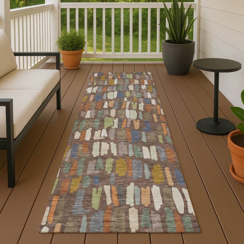 Machine Washable Indoor/ Outdoor Modern Mosaic Chantille Rug - Chocolate - 2'3" x 7'6"