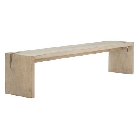 Evie Reclaimed Pine 84" Waterfall Style Dining Table Bench in Light Wash Finish and Cutout Detail