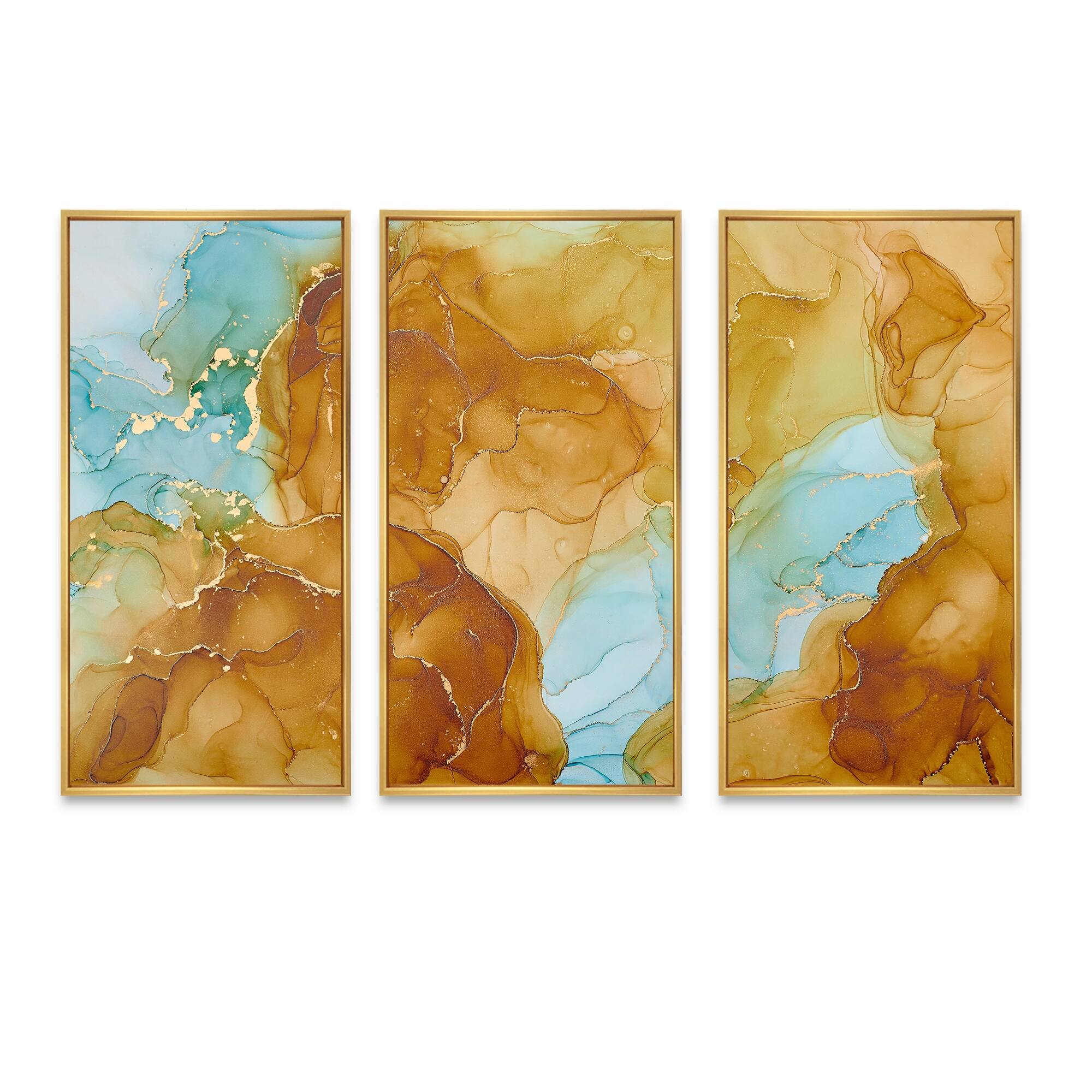 Designart "Brown Luxury Abstract Fluid Art IX" Modern Framed Art Prints