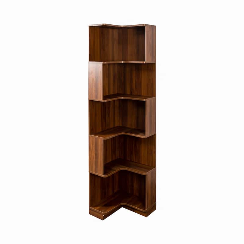 Corner Book Shelf - 5 Tier Corner Bookshelf Bookcase with Baffle, Freestanding L Shaped Display Shelf Stand