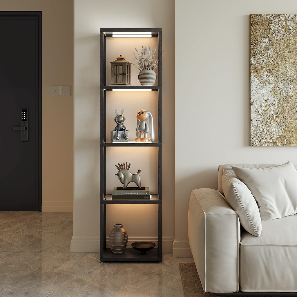 4-Tier LED Floor Lamp with Bookshelf Adjustable Color Temperature