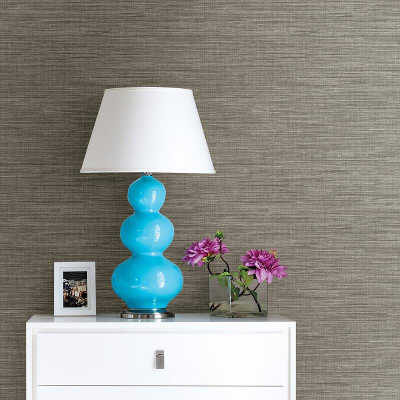 A-Street Prints Exhale Grey Faux Grasscloth Wallpaper