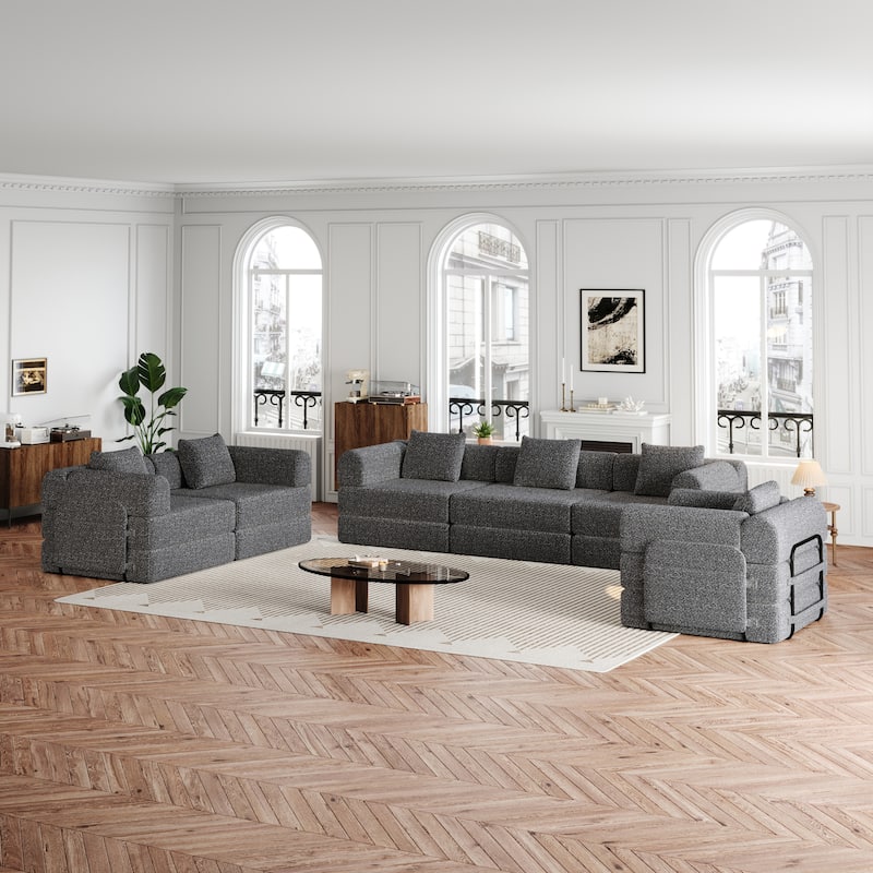 Freely Combined Modular Chenille Folding Sofa with Storage Pockets - Grey