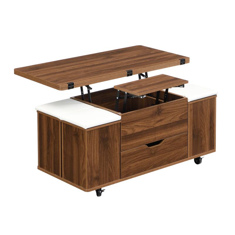 Christopher Knight Home - Calix Lift-Top MDF Coffee Table Set with 4 Stools and Smooth Locking Wheels