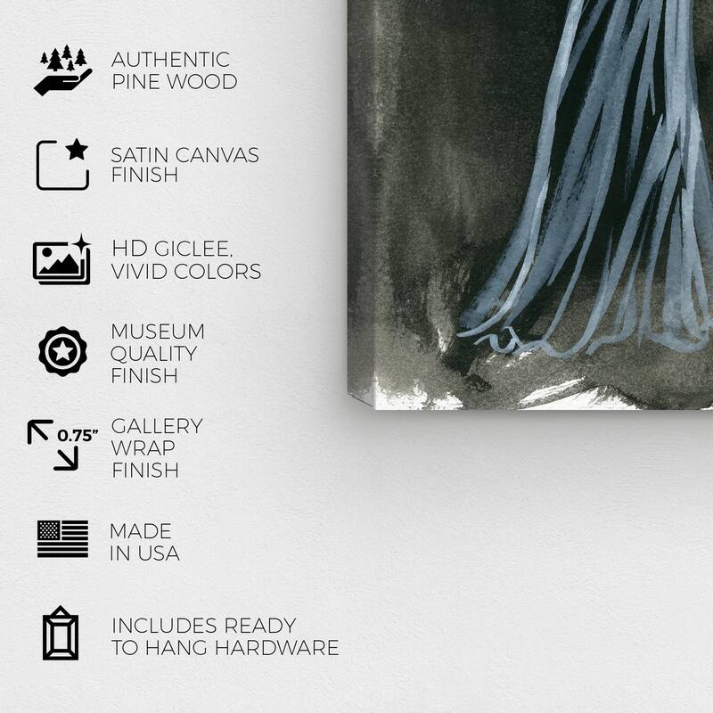 Wynwood Studio Canvas Fashion and Glam Elegant Dress Ink Noire Black and Dark Blue Glam Wall Art Canvas Print