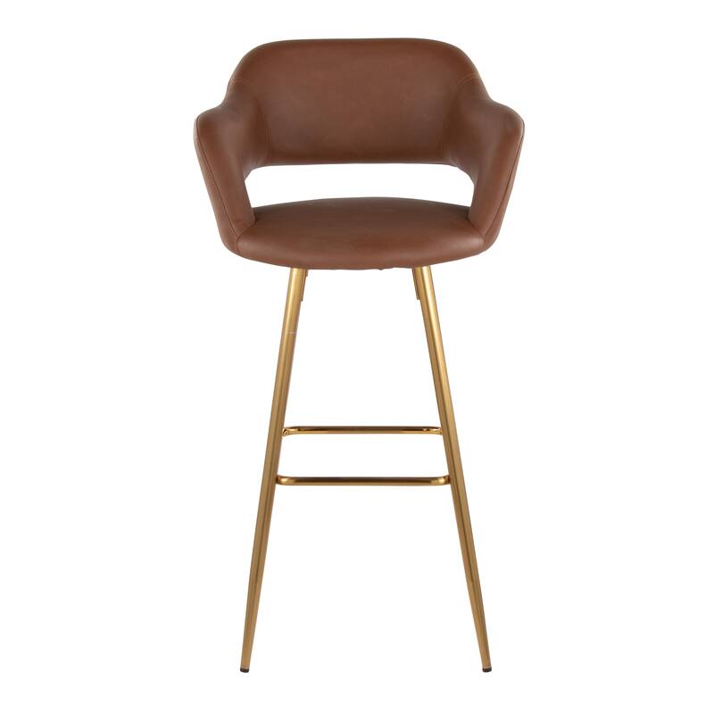Porch & Den Vallen 30" Fixed-Height Faux Leather Counter Stool with Metal Legs & Square Footrest (Set of 2)