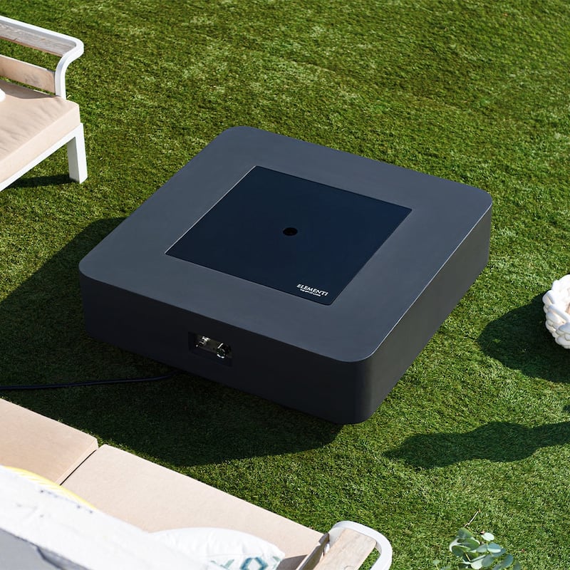 Elementi Plus Bergamo Outdoor Fire Pit Table Concrete Square 60000 BTU - 42.1 x 42.1 inches with Lid, Fire Glass, and Cover