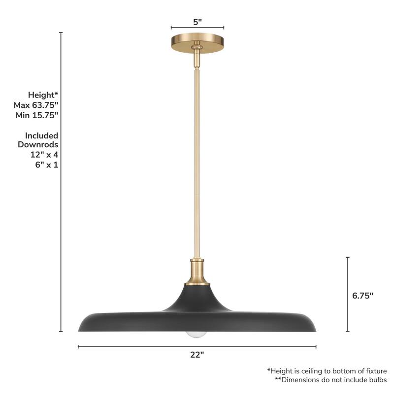 Hunter Moriso Matte Black and Modern Brass Pendant - Contemporary