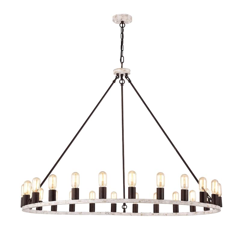 The Gray Barn Liam 48-inch Round Wagon Wheel 24-light Chandelier - Antique White