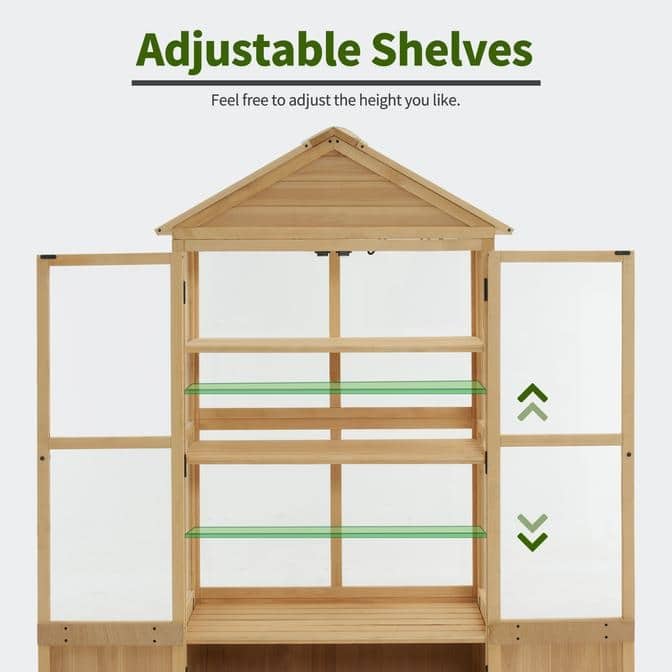 MCombo Cold Frame Greenhouse with Adjustable Shelves, Solid Wood 0847