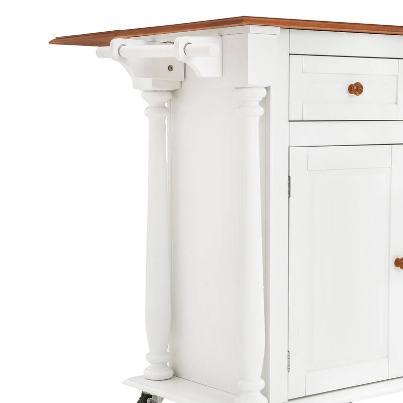 LUE BONA Kitchen Island Car With Solid Wood Top, Rolling Kitchen Trolley Cart with Large Storage Cabinet - N/A