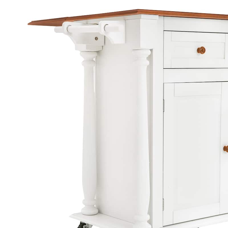 Solid Wood Top Drop Leaf Dining Cart, Rolling Mobile Kitchen Island Kitchen Cart With Storage Cabinet