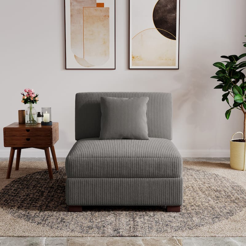 Upholstered Corduroy Modular Sectional Sofa with 2 throw pillows