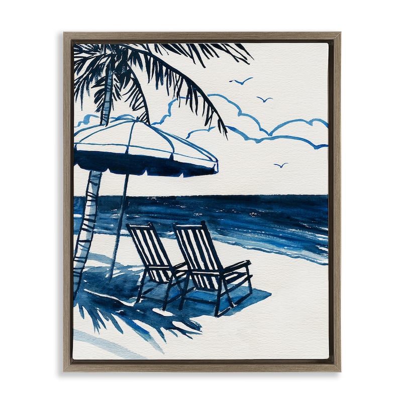 Stupell Blue Toned Tropical Beach Scene Framed Floater Canvas Wall Art Design By Carol Robinson - 25 x 31 - Brown