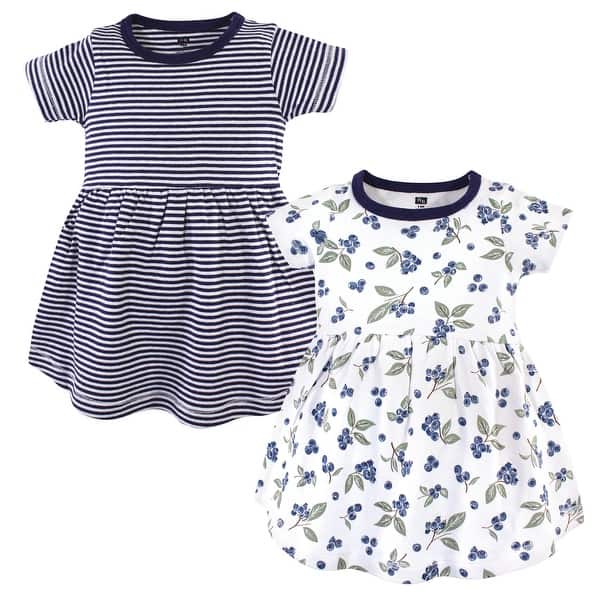 slide 1 of 1, Hudson Baby Toddler Girl Cotton Short-Sleeve Dresses 2pk, Blueberries 2T - Blueberries
