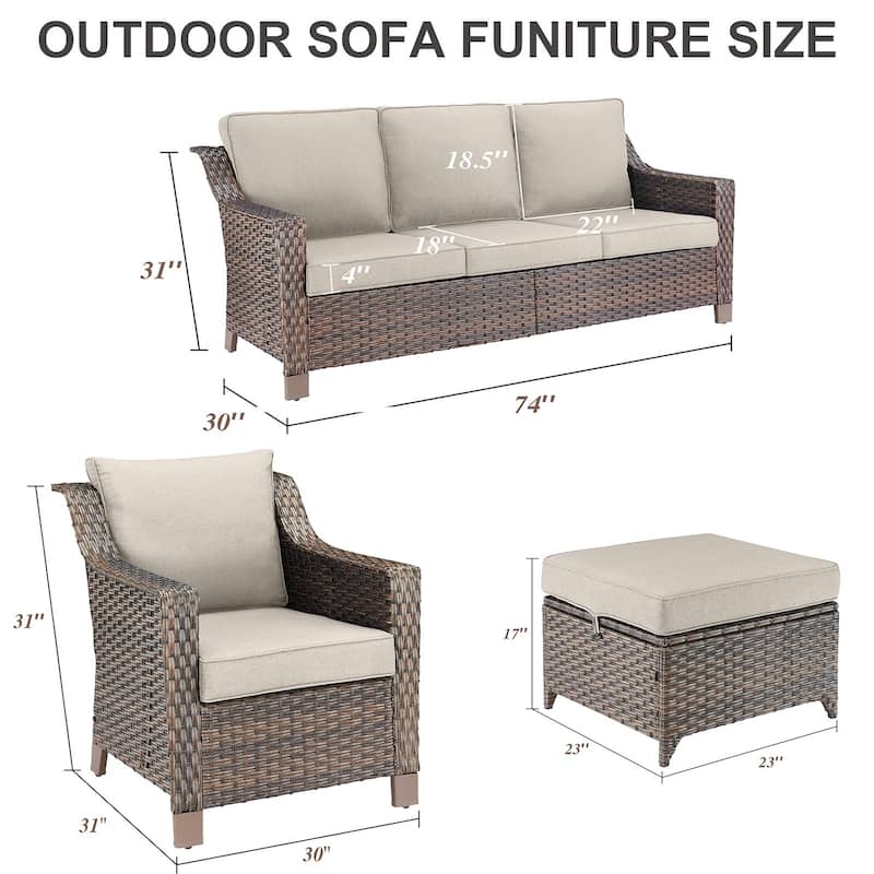 PE 3-Seat Sofa with Pation Chair & Ottoman