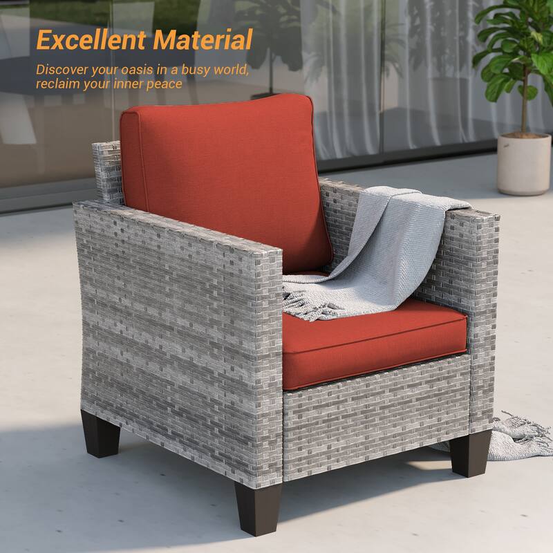 LIVOOSUN 5Pcs Patio Furniture Set Grey Rattan Coversation Seating Set