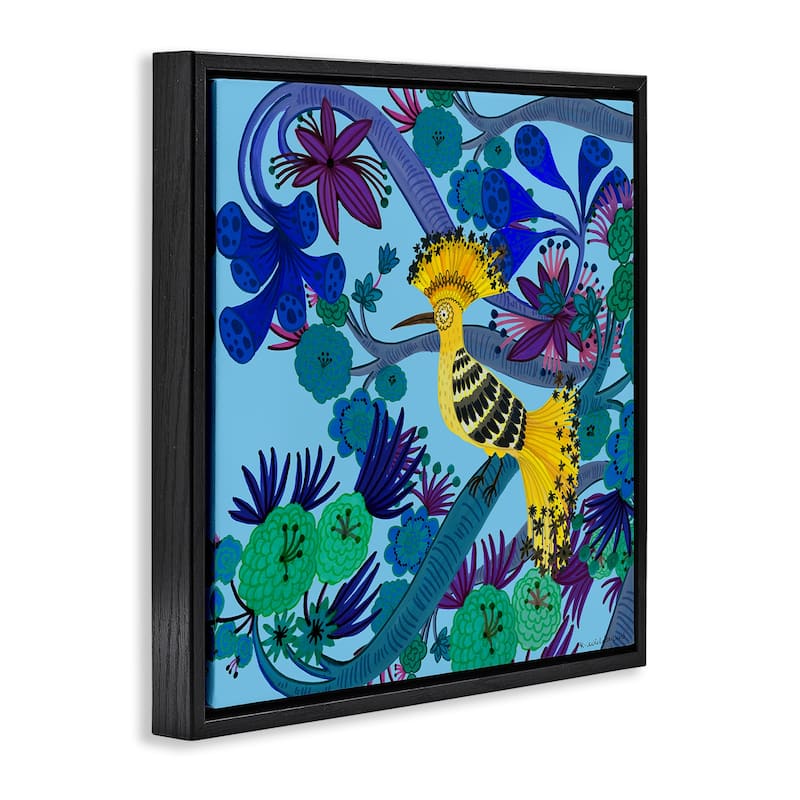 Stupell Whimsical Yellow Bird & Flowers Framed Floater Canvas Wall Art Design By Kay Widdowson