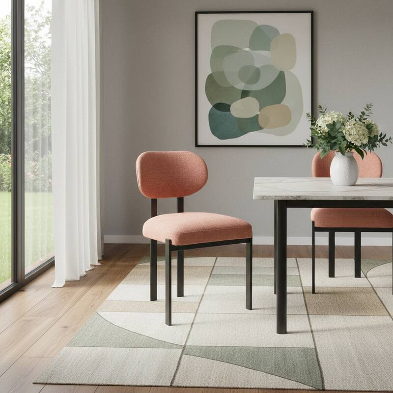 HomeRoots Set of Two Salmon and Black Chenille And Metal Partially Open Back Dining Side Chairs - Set of 2 - 21.46 in. x 31.89 in.  x 19.29 in. - Salmon