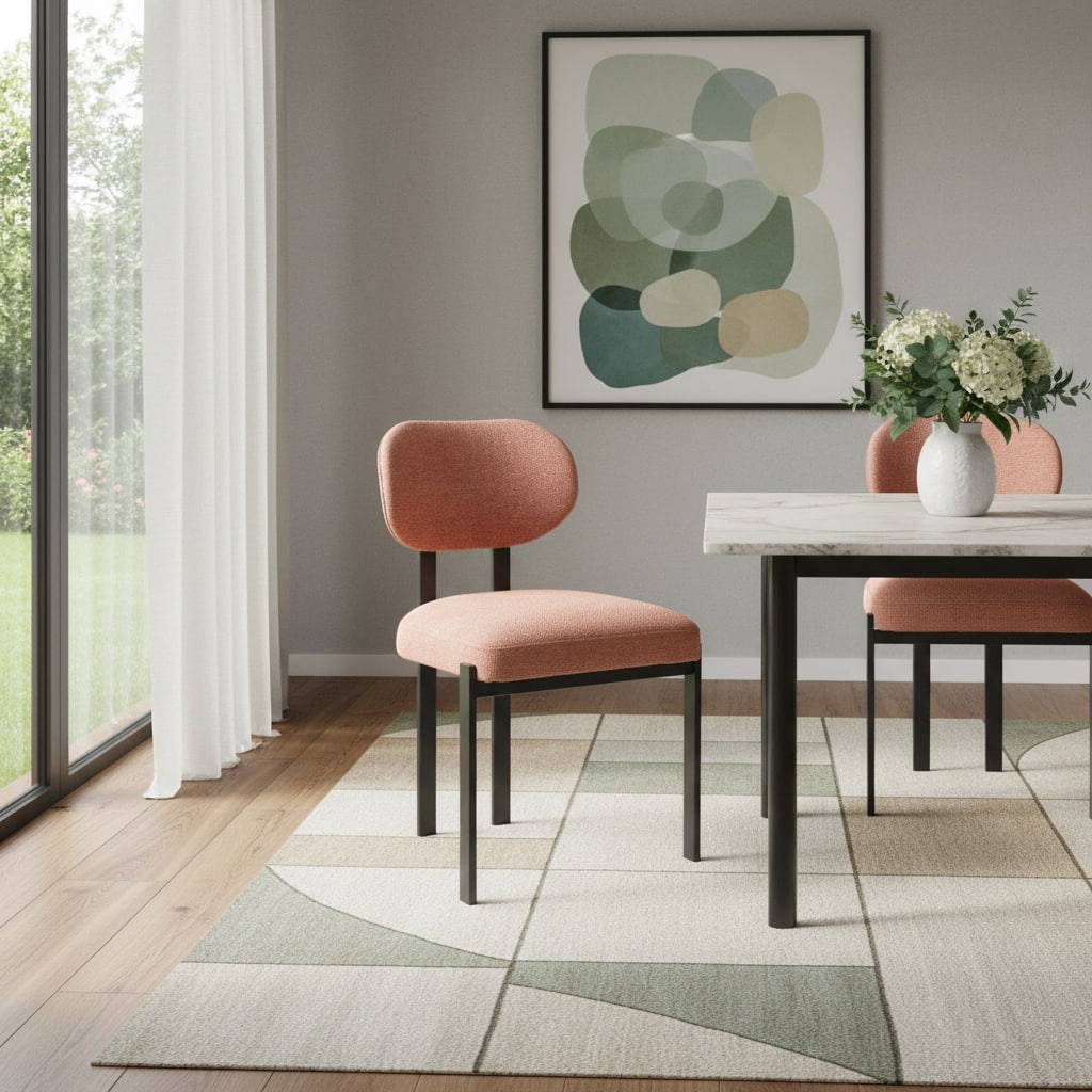 HomeRoots Set of Two Salmon and Black Chenille And Metal Partially Open Back Dining Side Chairs