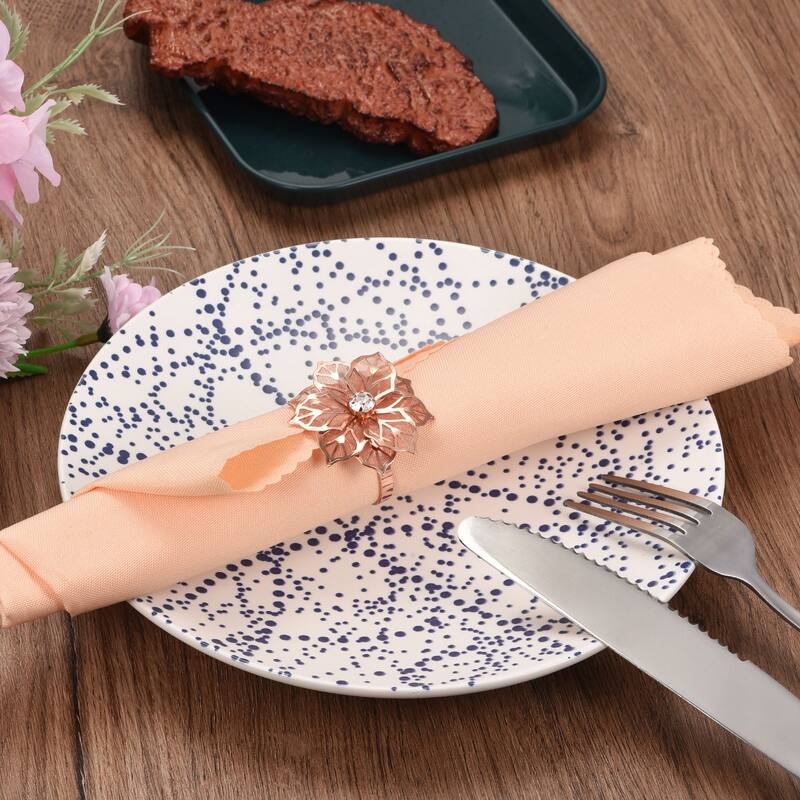 Metal Napkin Rings, 8pcs Alloy Hollow Out Flower Napkin Ring Holder, Gold Tone - 38mm