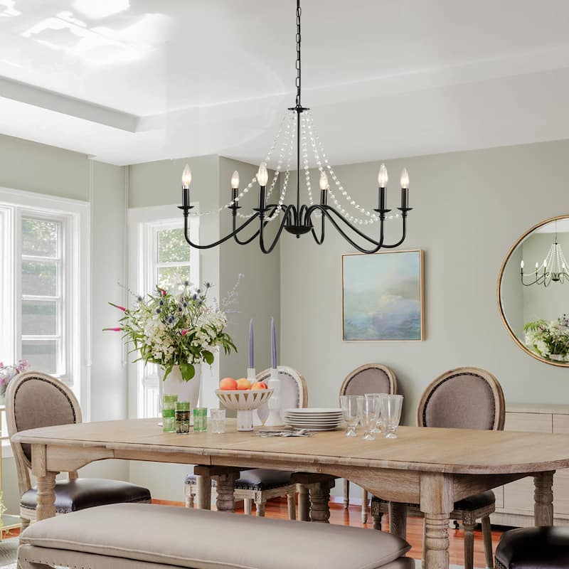 Modern Farmhourse 6-Lights Classic Chandelier with Crystal Accents
