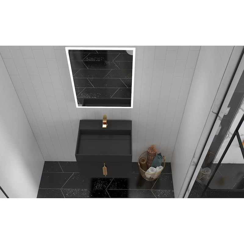 Amazon 24" Wall Mounted Bathroom Vanity Set w/ Black Top